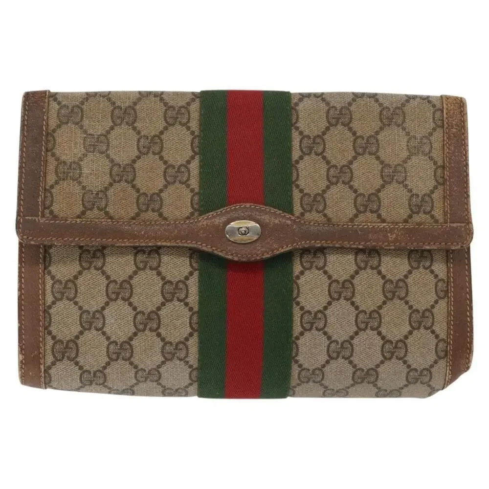 Gucci GG Supreme Web Clutch Bag Beige